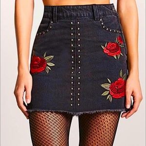 Forever21 Black Denim Rose Skirt